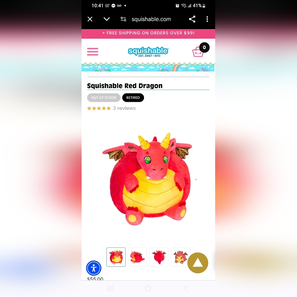 Squishable Plush Toy - Red Dragon 14x14x20